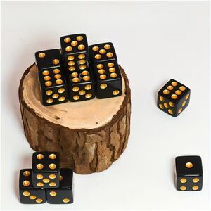 Dice 16mm Black & Gold Dot Classic Gaming Board Game Wargaming Party Favors 6pcs